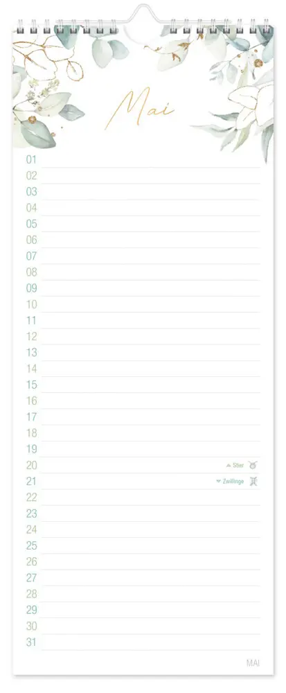 Bild: 4029357115591 | Geburtstagsplaner Wandkalender kompakt | Motiv [Blattgold] | Kalender
