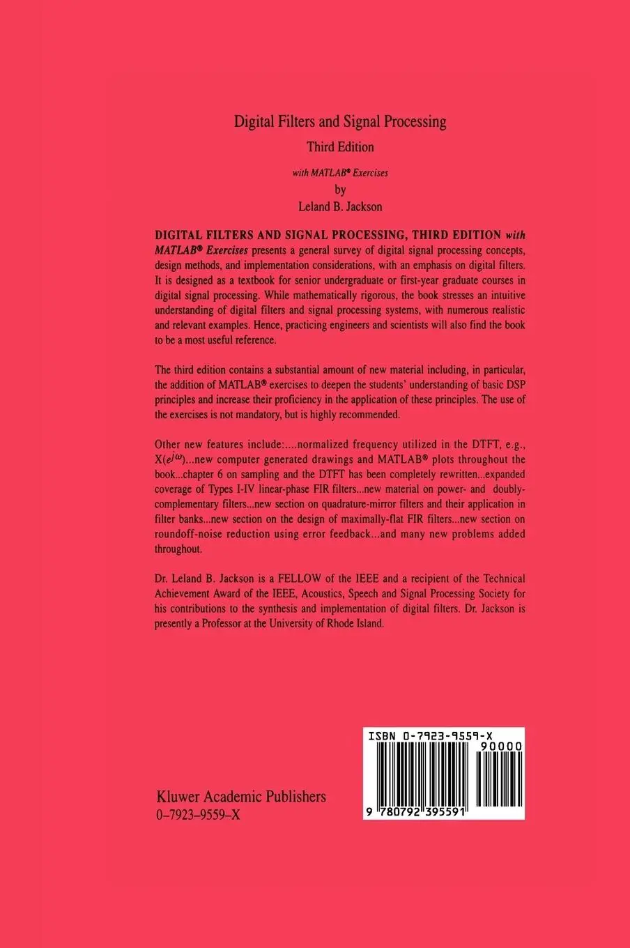 Rückseite: 9780792395591 | Digital Filters and Signal Processing | with MATLAB® Exercises | Buch