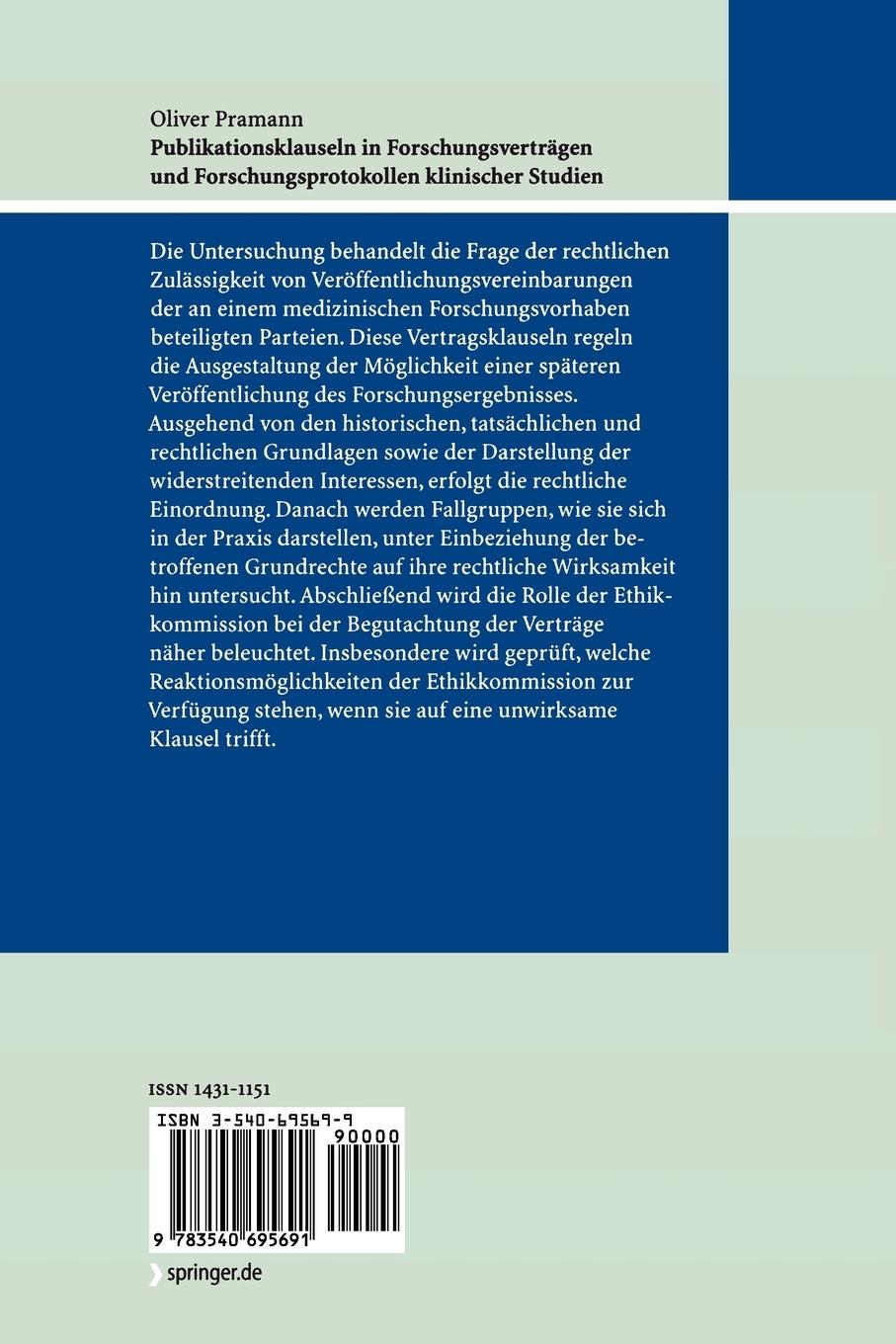 Rückseite: 9783540695691 | Publikationsklauseln in Forschungsverträgen und...