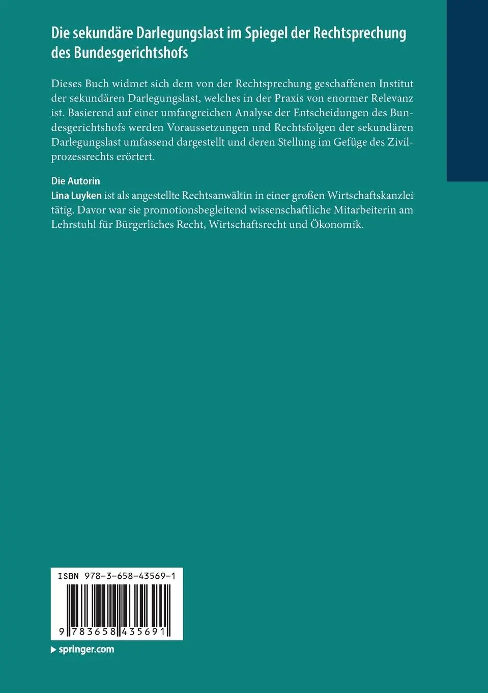 Rückseite: 9783658435691 | Die sekundäre Darlegungslast im Spiegel der Rechtsprechung des...