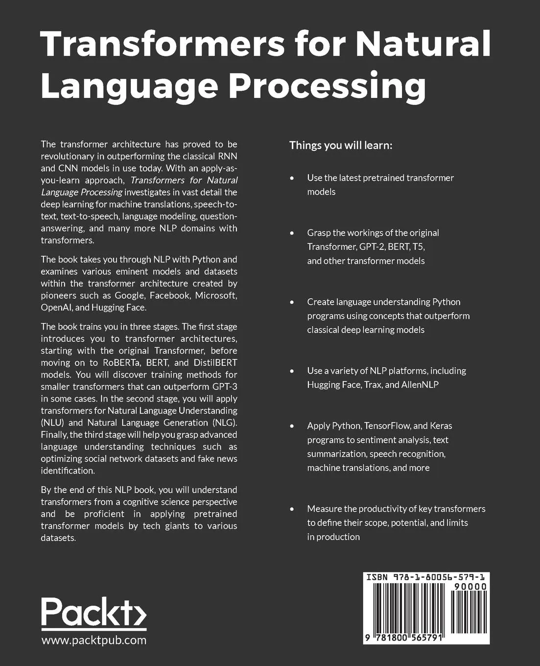 Rückseite: 9781800565791 | Transformers for Natural Language Processing | Denis Rothman | Buch