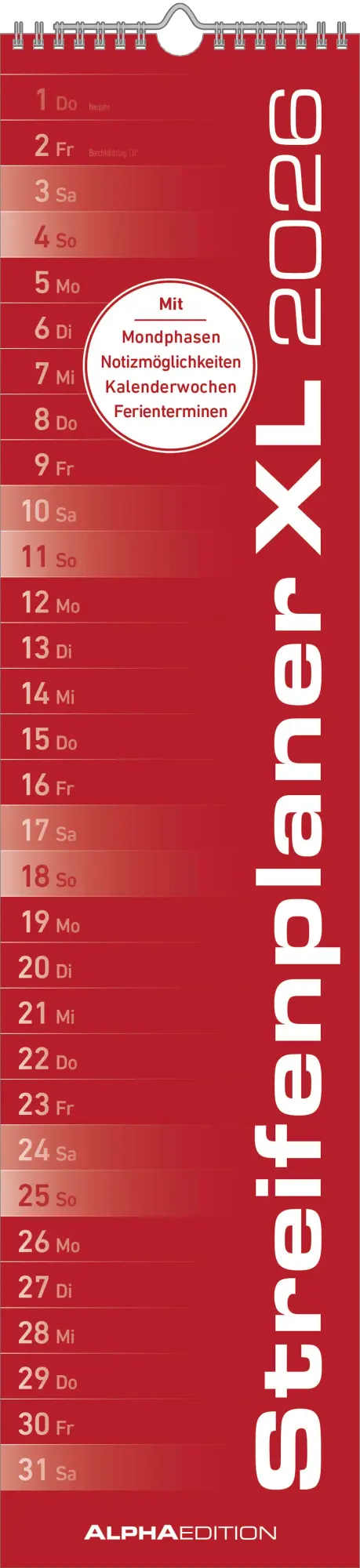 Cover: 4069095005891 | Streifenplaner XL ROT 2026 - Streifenkalender 15x64 cm - Wandplaner...