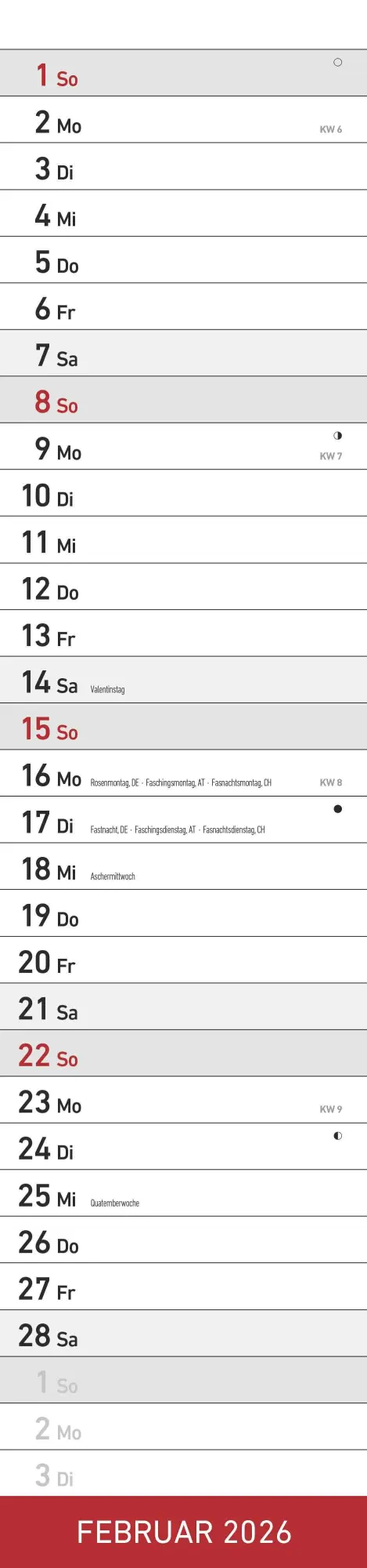 Bild: 4069095005891 | Streifenplaner XL ROT 2026 - Streifenkalender 15x64 cm - Wandplaner...