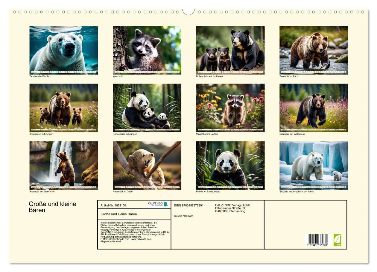 Bild: 9783457375891 | Große und kleine Bären (Wandkalender 2026 DIN A2 quer), CALVENDO...
