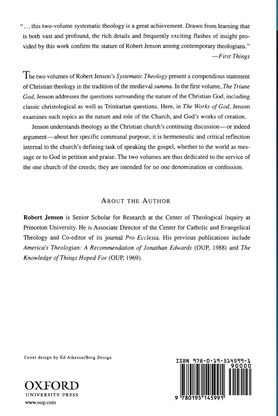 Rückseite: 9780195145991 | Systematic Theology | Volume 2: The Works of God | Robert W. Jenson