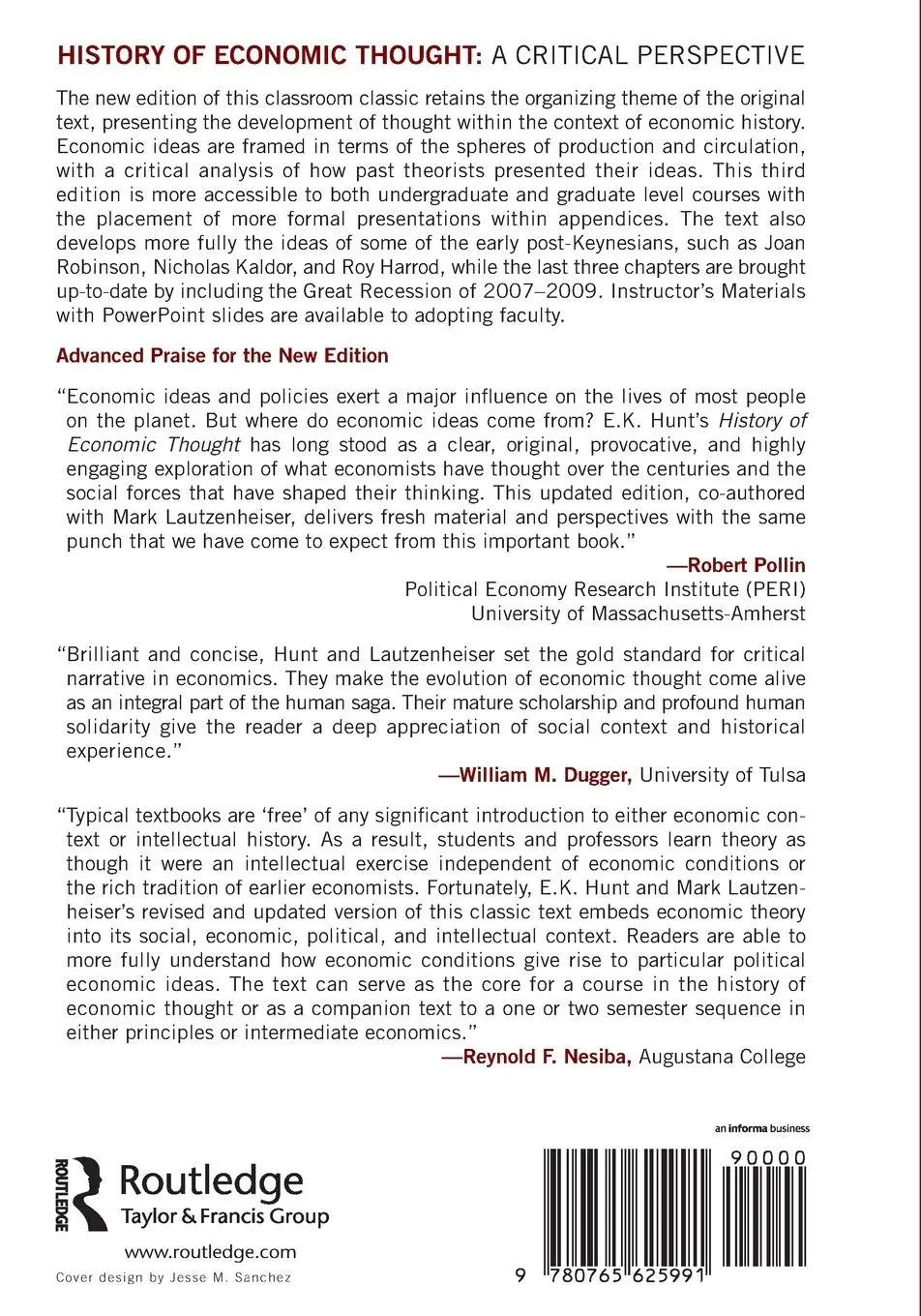Rückseite: 9780765625991 | History of Economic Thought | A Critical Perspective | Hunt (u. a.)