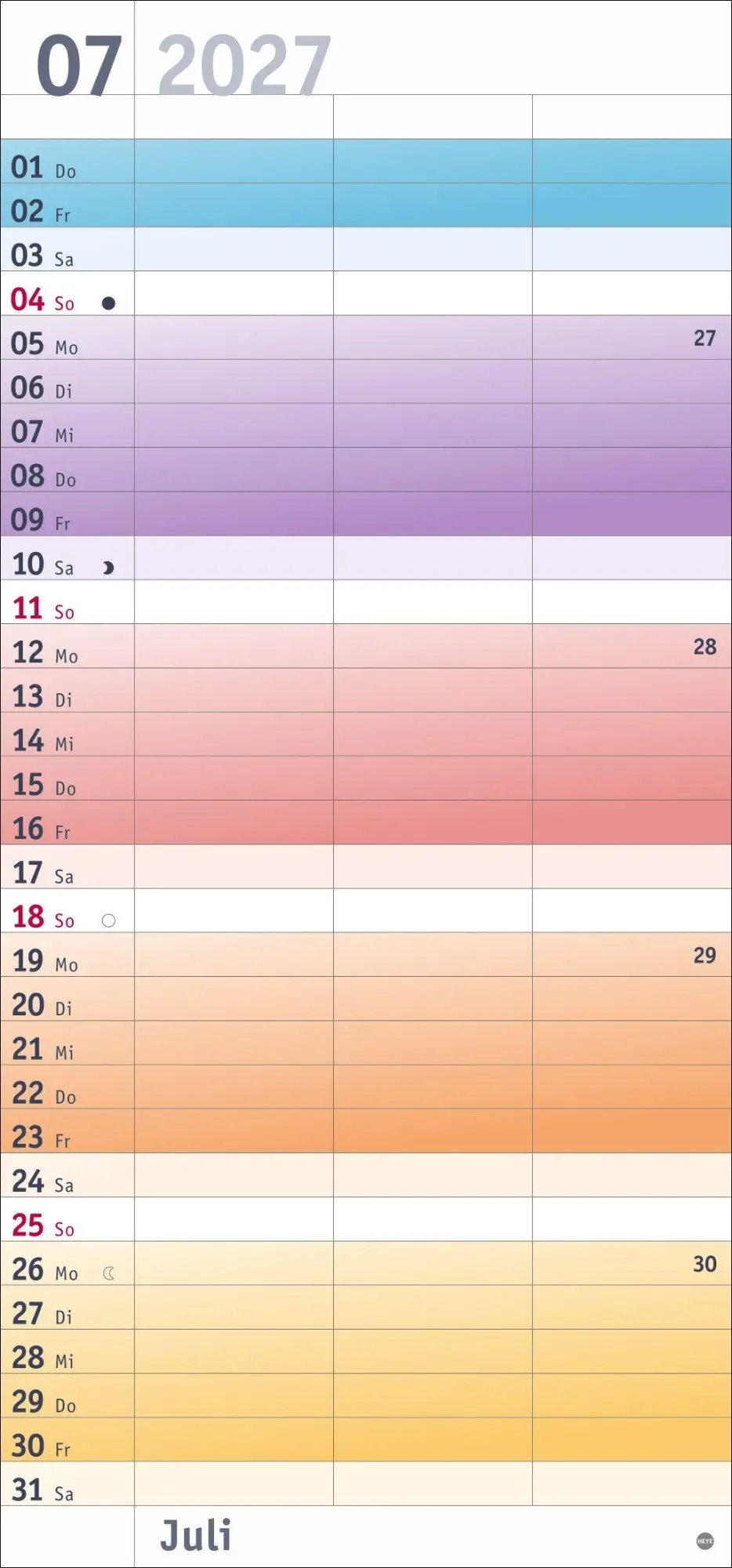 Bild: 9783756415991 | Bunte Wochen Planer für 2 2027 | Heye | Kalender | Spiralbindung