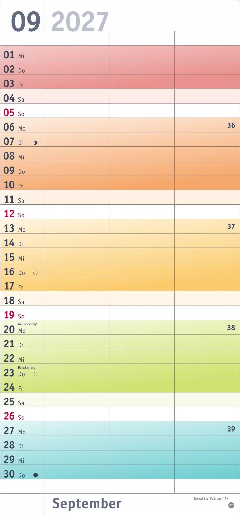 Bild: 9783756415991 | Bunte Wochen Planer für 2 2027 | Heye | Kalender | Spiralbindung
