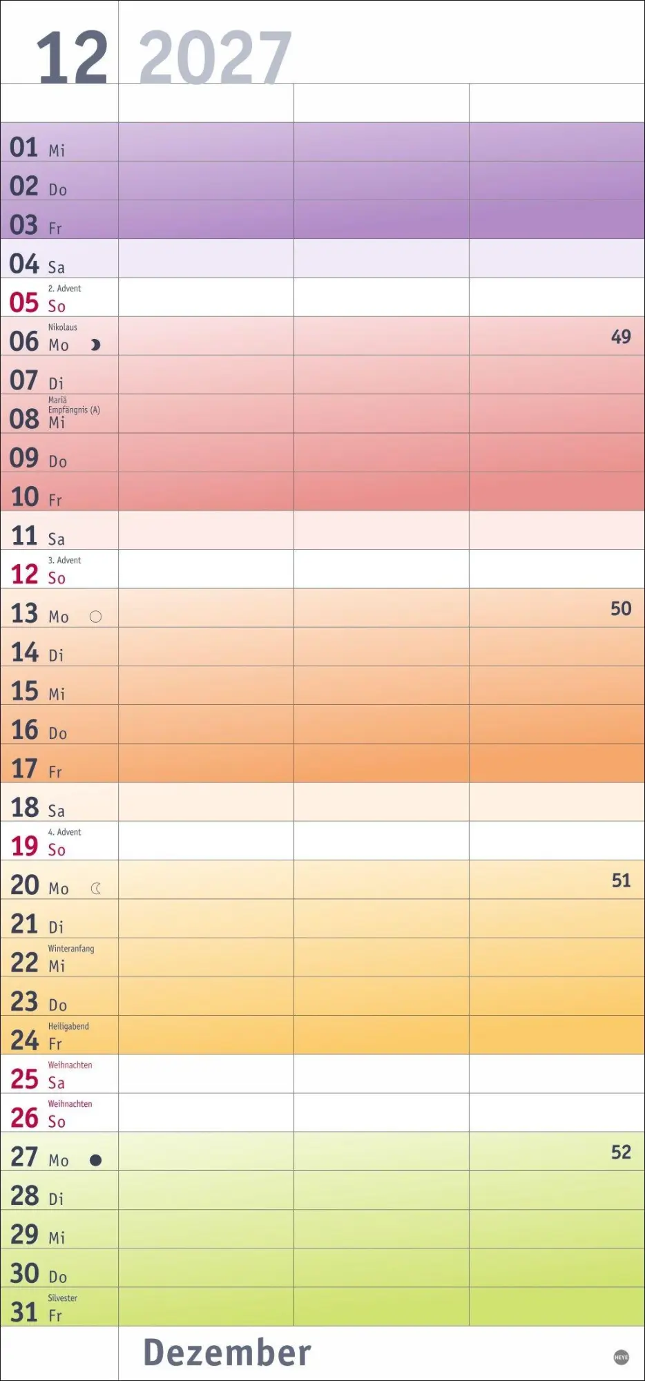Bild: 9783756415991 | Bunte Wochen Planer für 2 2027 | Heye | Kalender | Spiralbindung