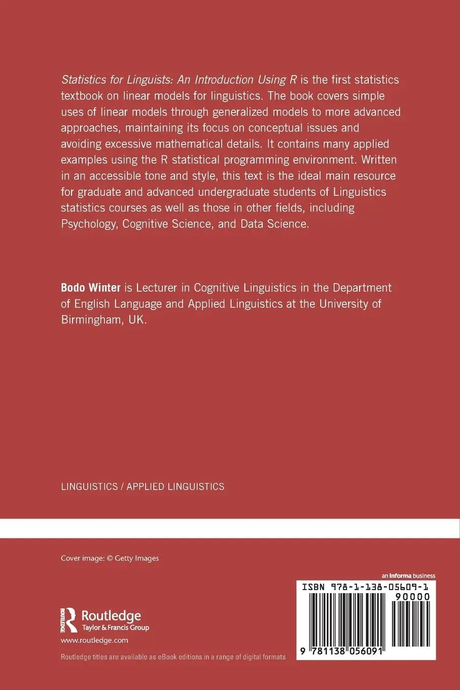 Rückseite: 9781138056091 | Statistics for Linguists | An Introduction Using R | Bodo Winter
