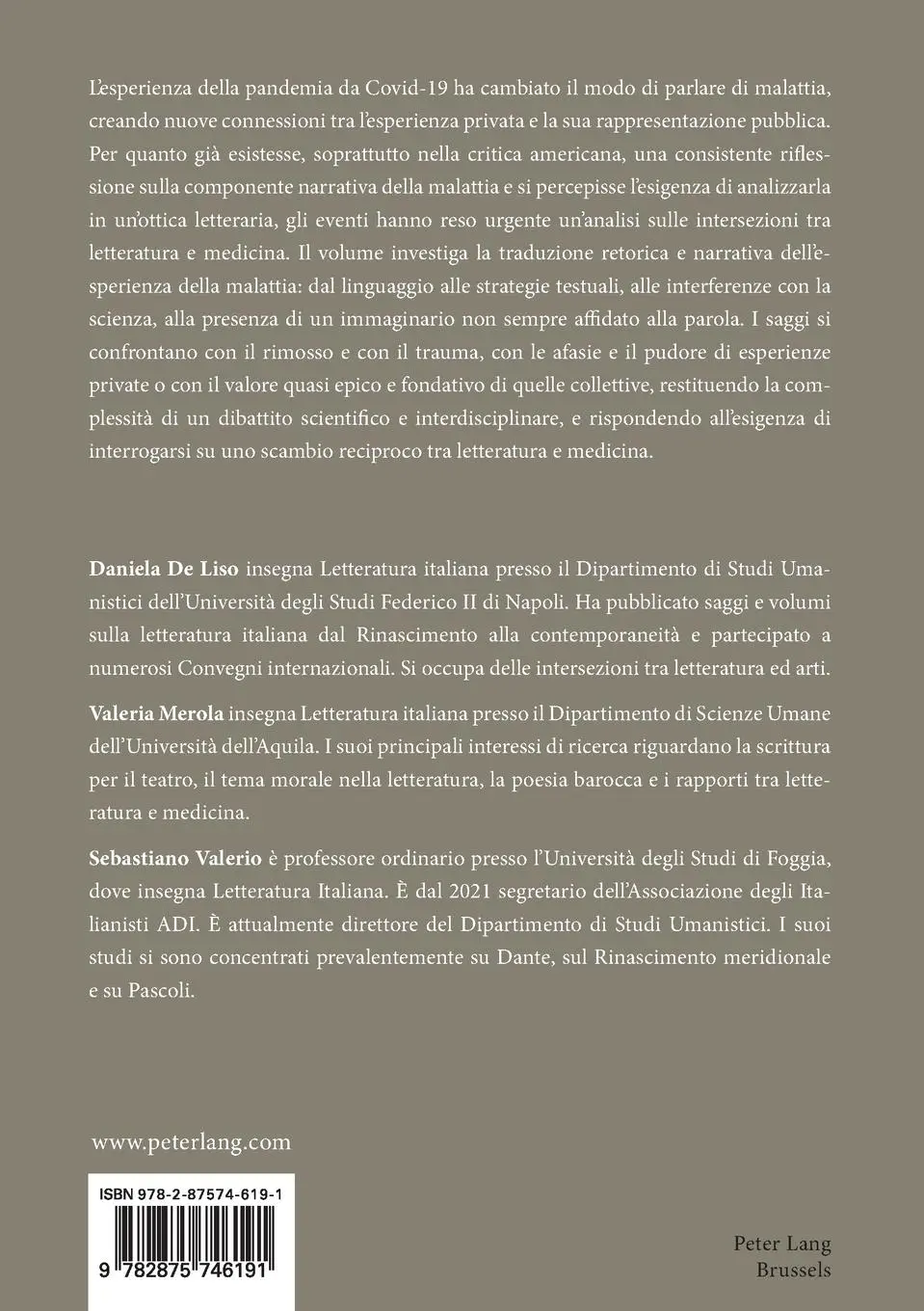 Rückseite: 9782875746191 | Il racconto della malattia | Intersezioni tra letteratura e medicina