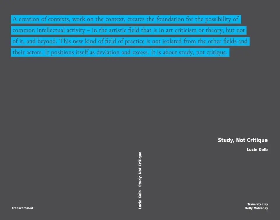 Cover: 9783903046191 | Study, Not Critique | Lucie Kolb | Buch | Kartoniert / Broschiert