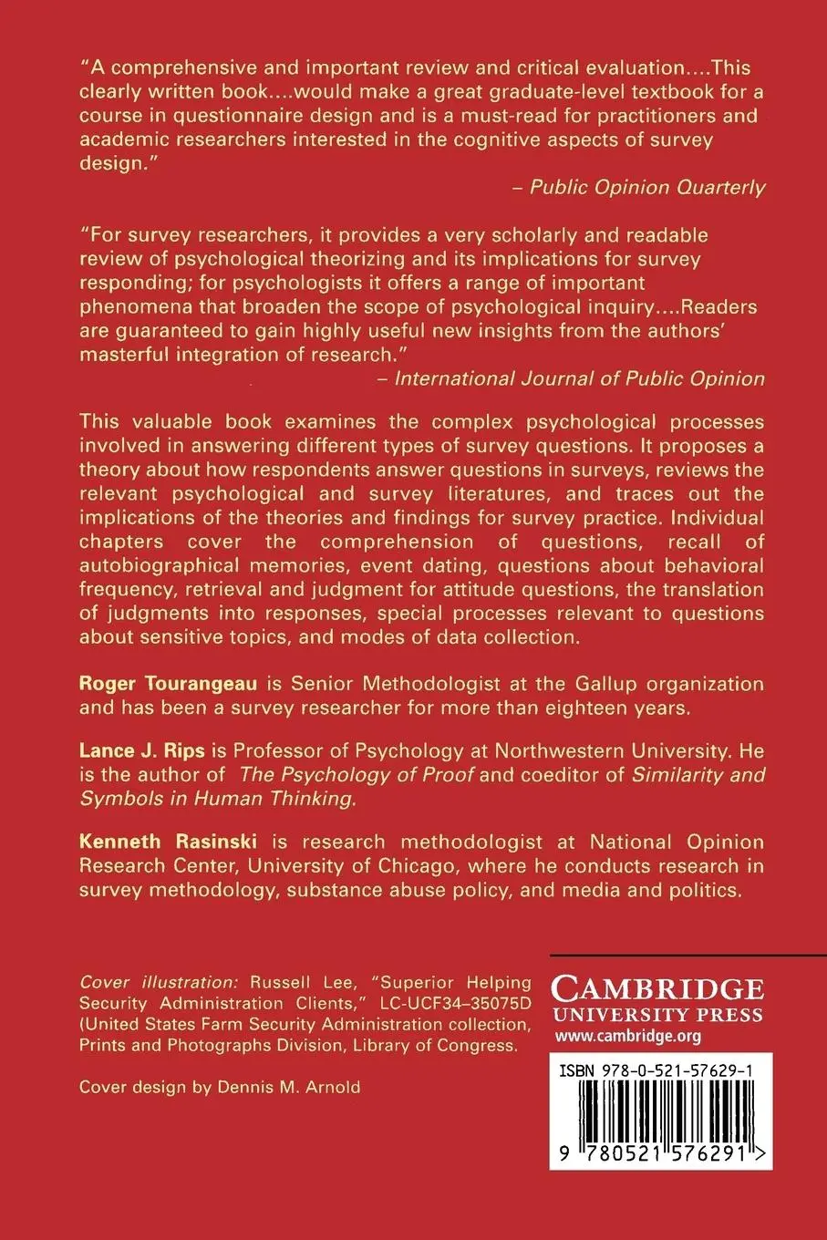 Rückseite: 9780521576291 | The Psychology of Survey Response | Roger Tourangeau (u. a.) | Buch