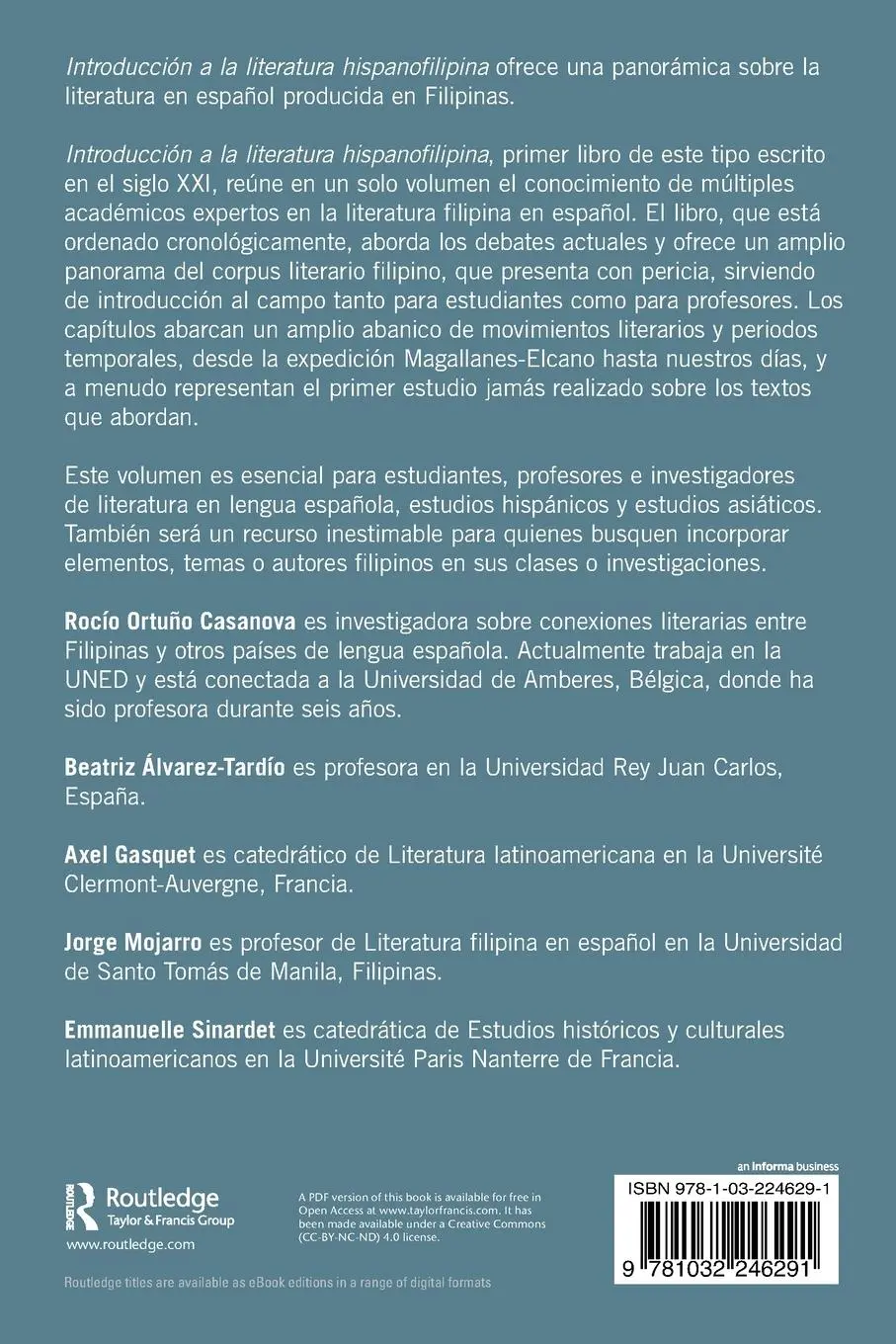 Rückseite: 9781032246291 | Introduccion a la literatura hispanofilipina | Axel Gasquet (u. a.)