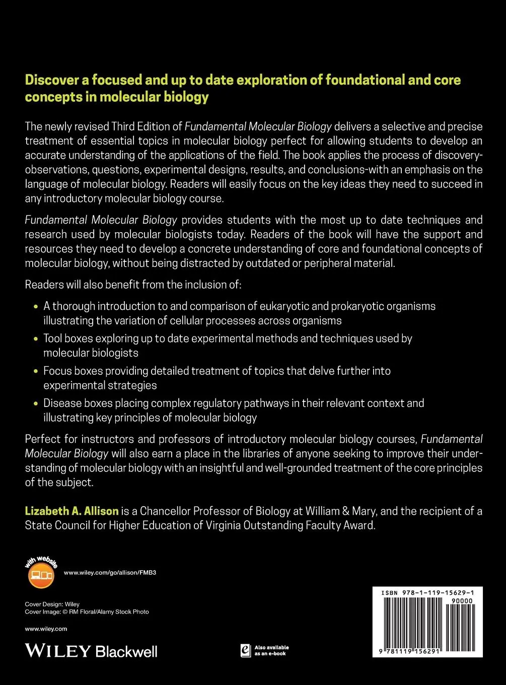 Rückseite: 9781119156291 | Fundamental Molecular Biology | Lizabeth A. Allison | Buch | 816 S.