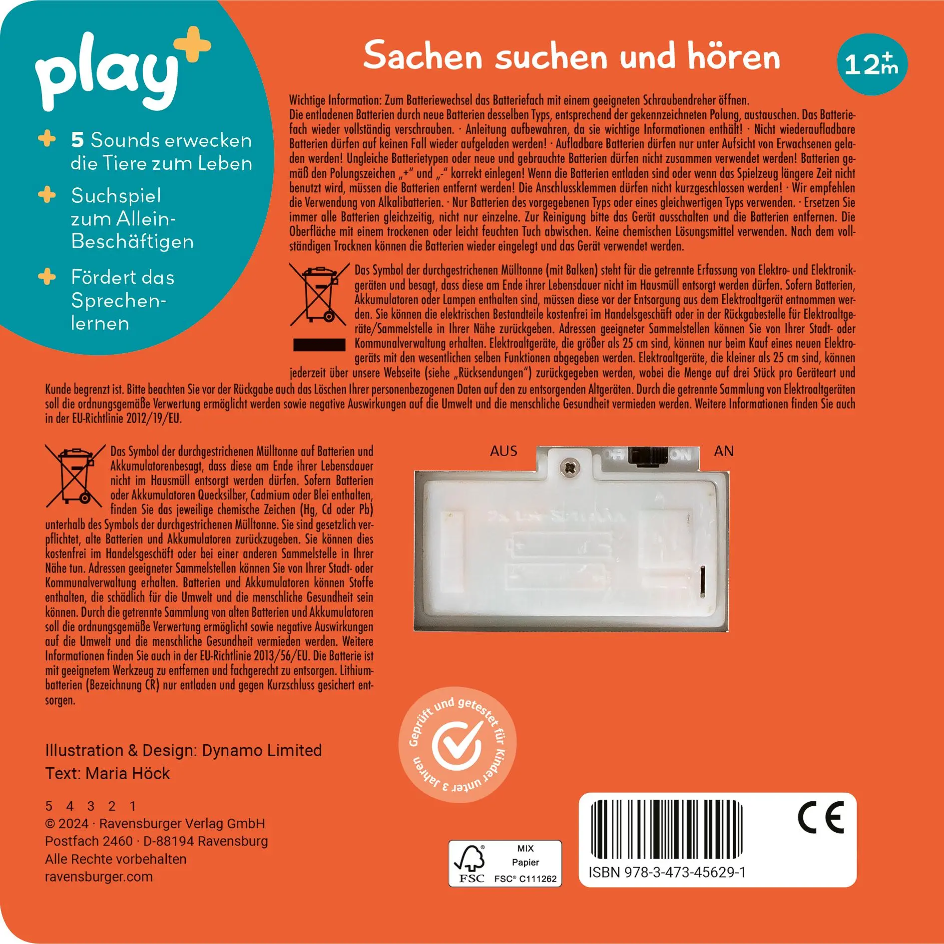 Rückseite: 9783473456291 | Play+ Mein allererstes Soundbuch Tierkinder - ab 12 Monate | Höck
