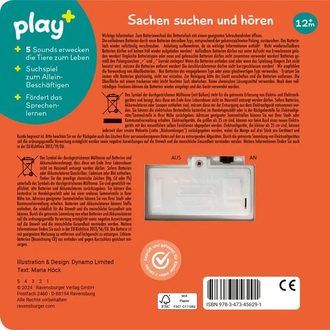 Bild: 9783473456291 | Play+ Mein allererstes Soundbuch Tierkinder - ab 12 Monate | Höck