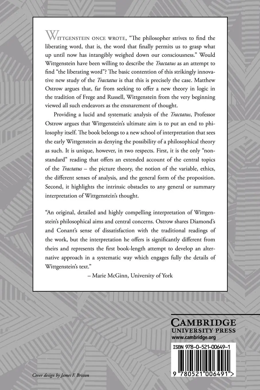 Rückseite: 9780521006491 | Wittgenstein's Tractatus | A Dialectical Interpretation | Ostrow