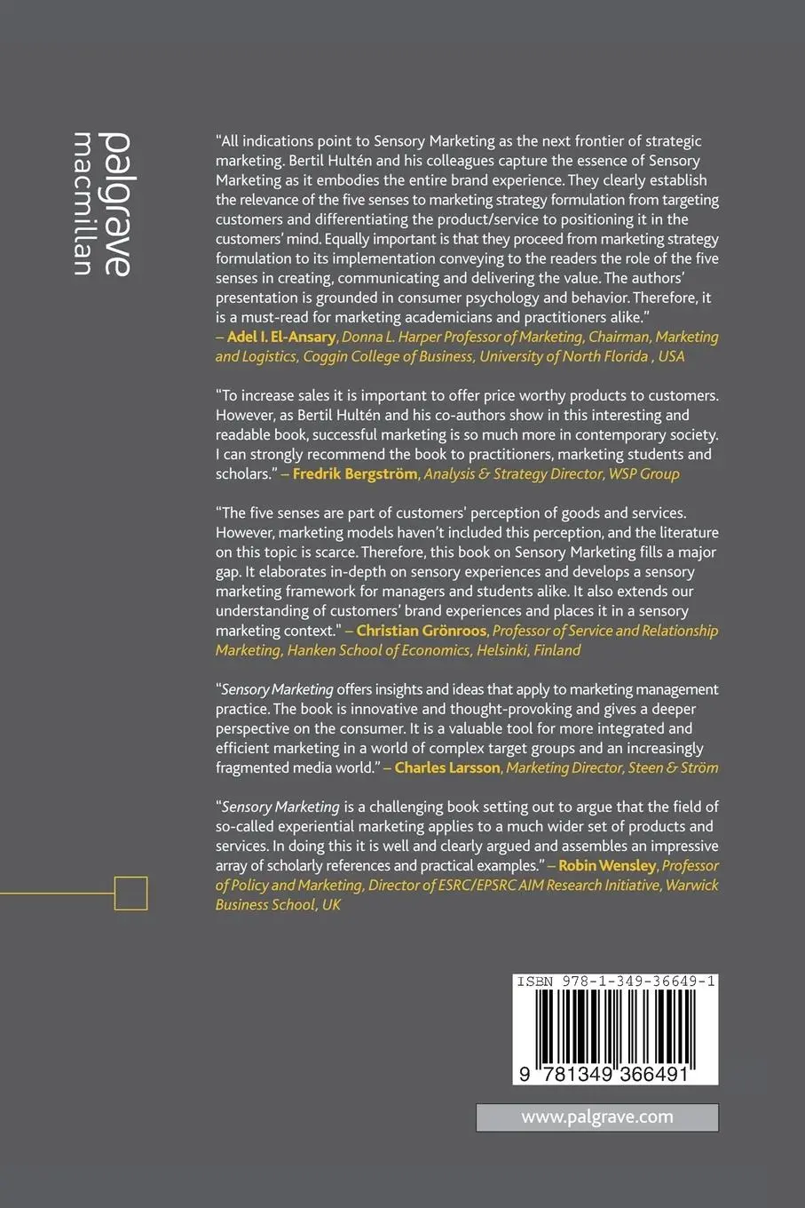 Rückseite: 9781349366491 | Sensory Marketing | B. Hultén (u. a.) | Taschenbuch | xiii | Englisch