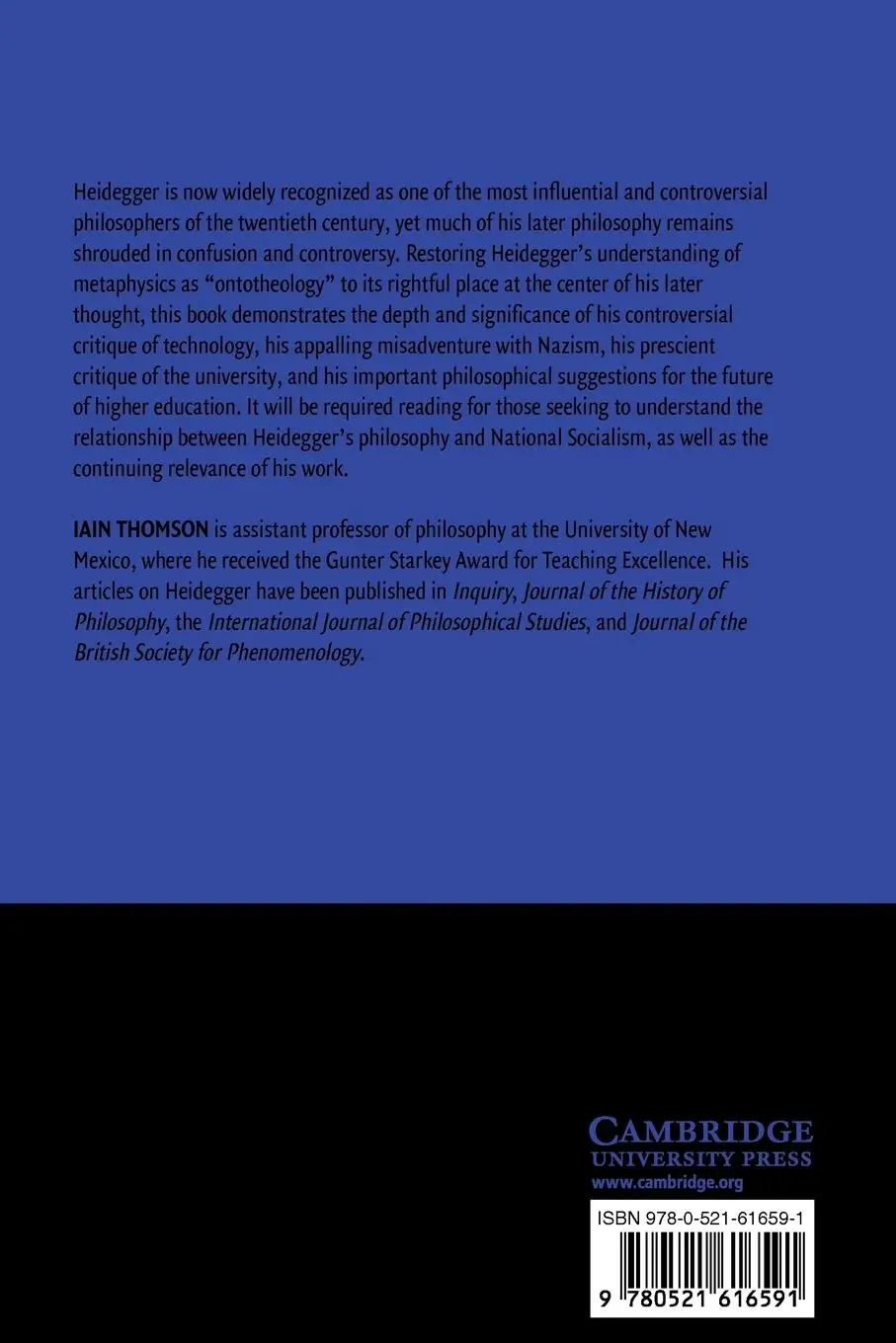 Rückseite: 9780521616591 | Heidegger on Ontotheology | Technology and the Politics of Education