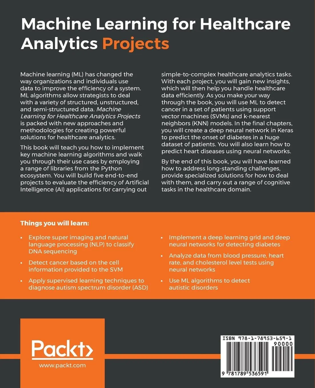 Rückseite: 9781789536591 | Machine Learning for Healthcare Analytics Projects | Solutions | Buch