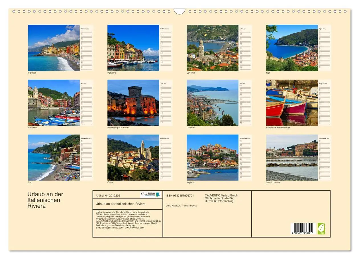 Bild: 9783457976791 | Urlaub an der Italienischen Riviera (Wandkalender 2026 DIN A2...