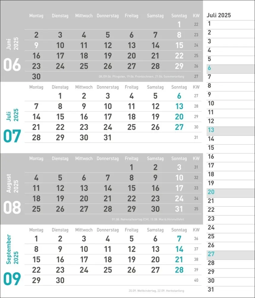 Bild: 9783756406791 | 4-Monatsplaner, türkis 2025 | Kalender | Spiralbindung | 12 S. | 2025