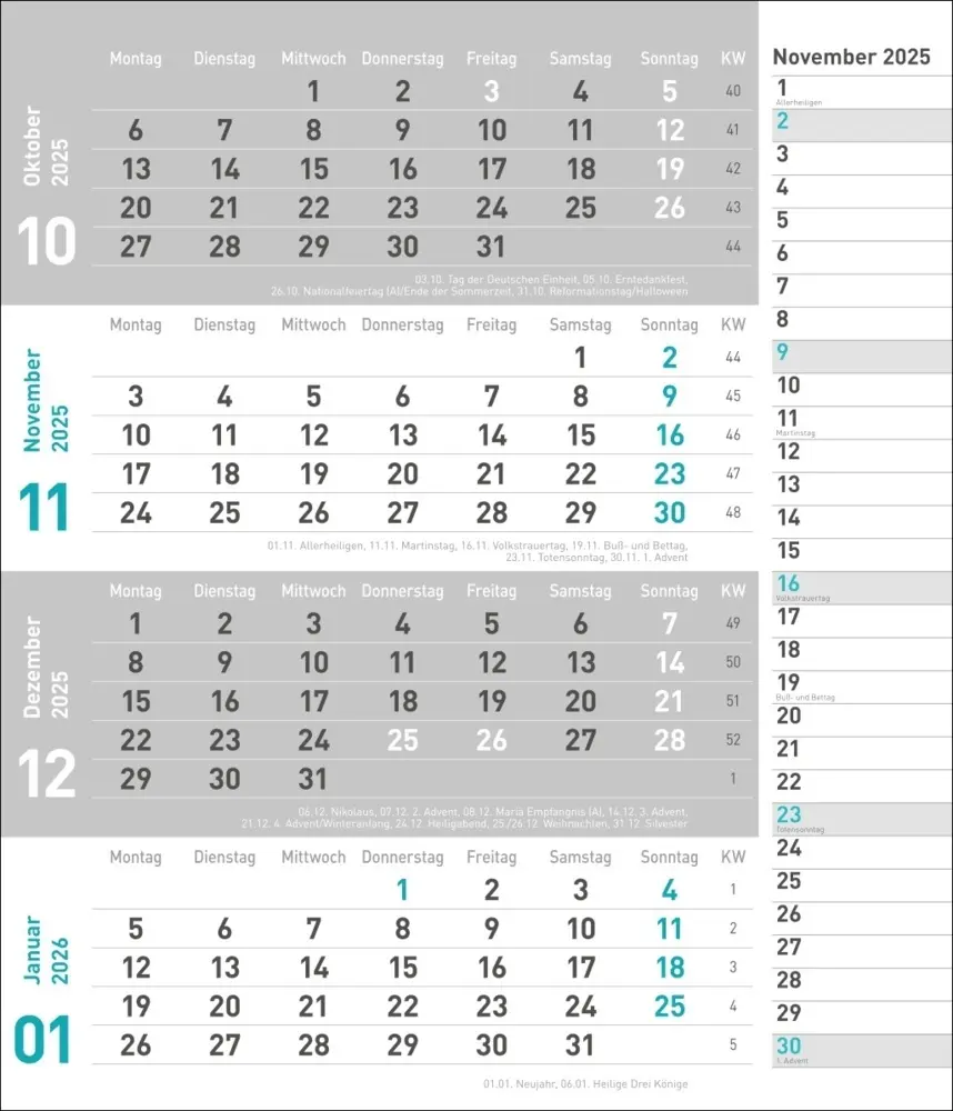Bild: 9783756406791 | 4-Monatsplaner, türkis 2025 | Kalender | Spiralbindung | 12 S. | 2025