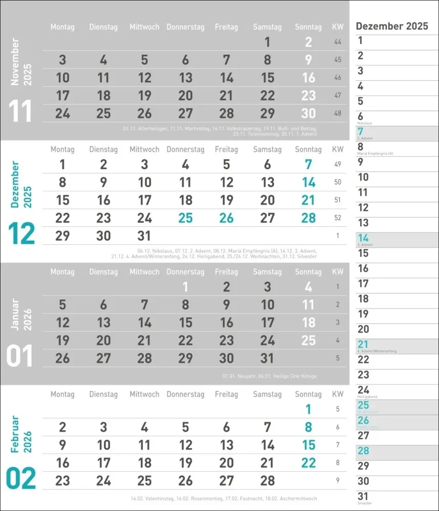 Bild: 9783756406791 | 4-Monatsplaner, türkis 2025 | Kalender | Spiralbindung | 12 S. | 2025
