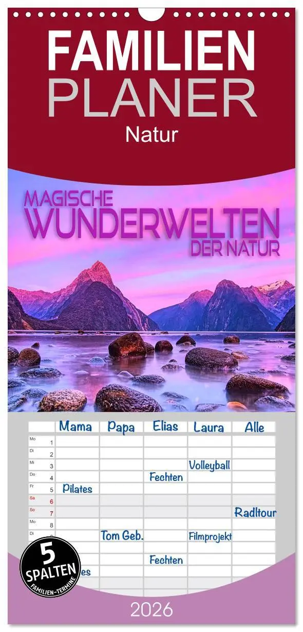 Cover: 9783516506891 | Familienplaner 2026 - Magische Wunderwelten der Natur mit 5 Spalten...