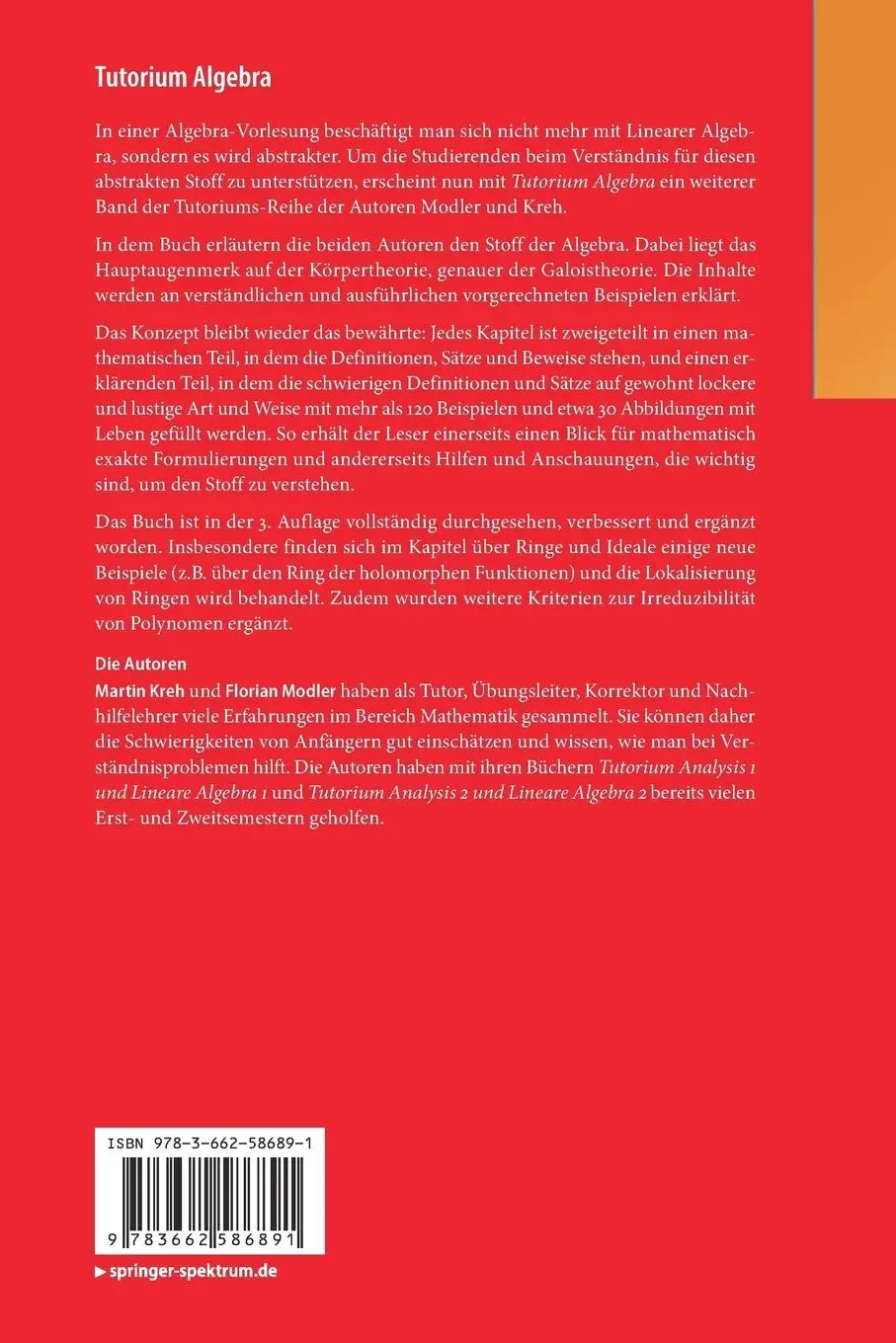 Rückseite: 9783662586891 | Tutorium Algebra | Florian Modler (u. a.) | Taschenbuch | xv | Deutsch