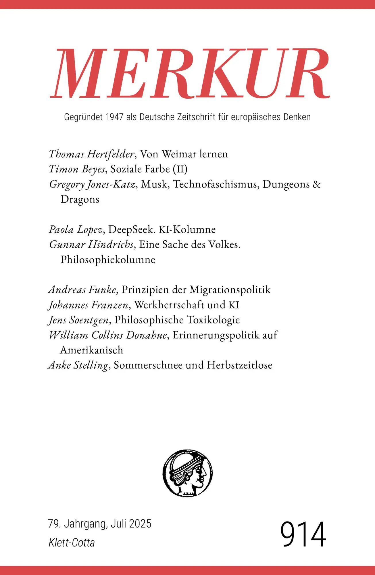 Cover: 9783608976991 | MERKUR 7/2025, Jg.79 | Nr. 914, Heft 07, Juli 2025 | Demand (u. a.)