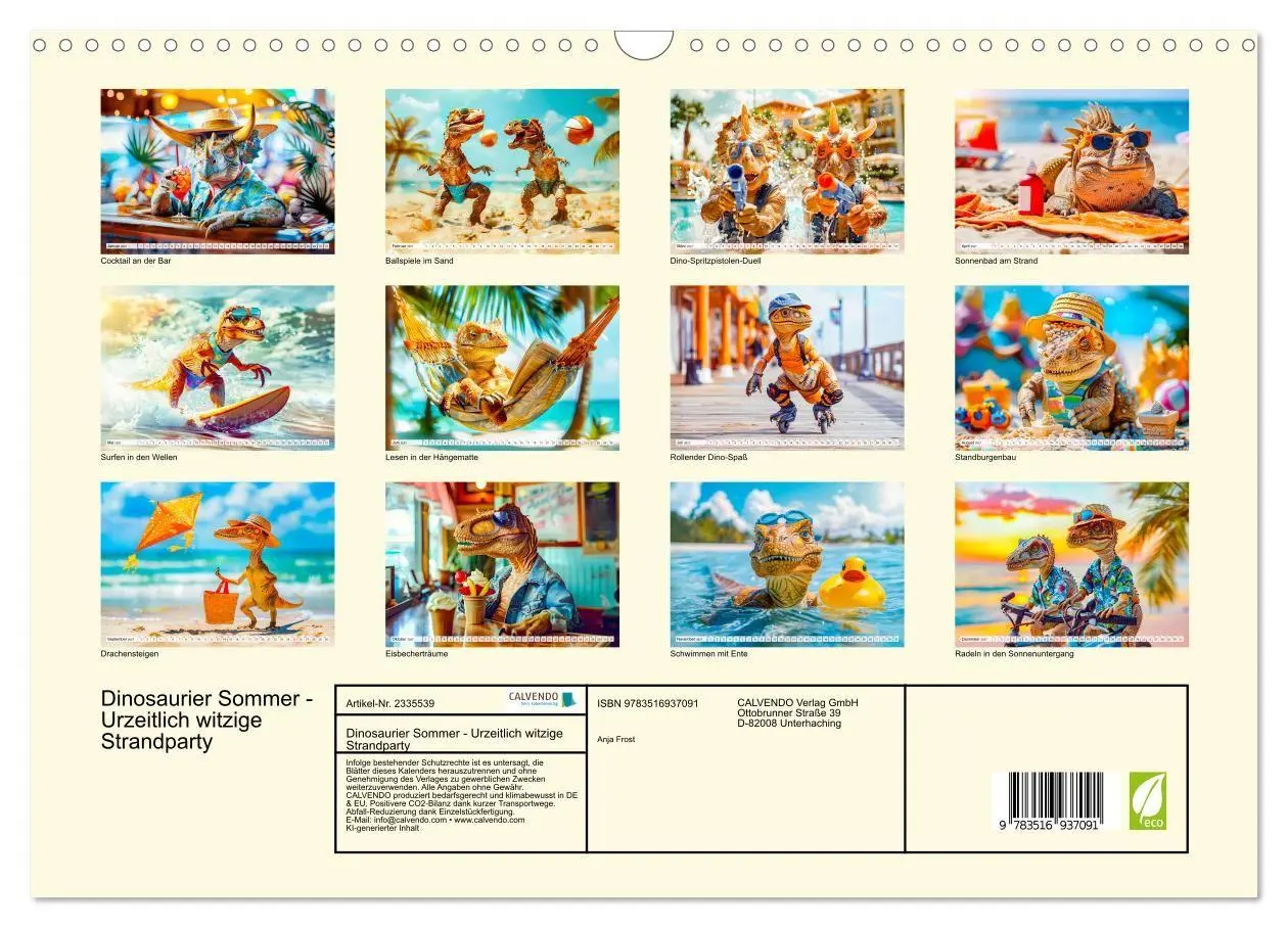 Bild: 9783516937091 | Dinosaurier Sommer - Urzeitlich witzige Strandparty (Wandkalender...