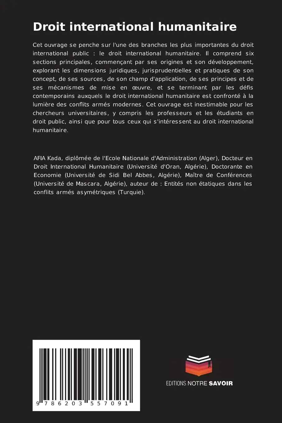 Rückseite: 9786203557091 | Droit international humanitaire | Kada Afia | Taschenbuch | 2024