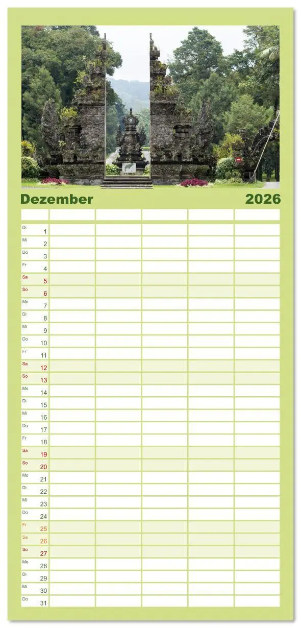 Bild: 9783516617191 | Familienplaner 2026 - Bali - Momente einer Reise mit 5 Spalten...