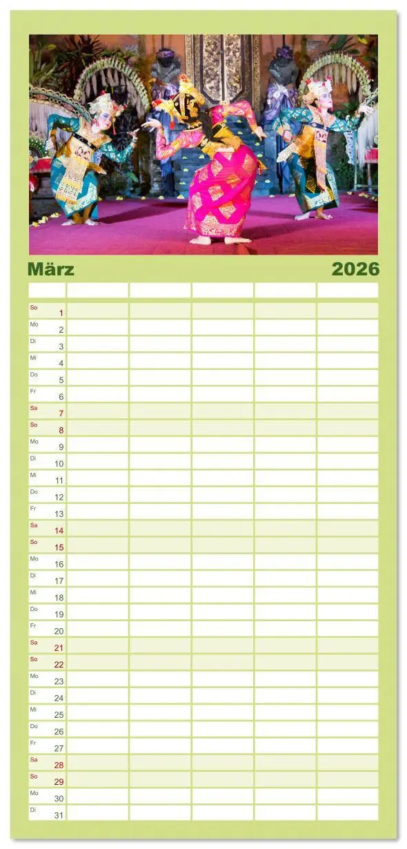 Bild: 9783516617191 | Familienplaner 2026 - Bali - Momente einer Reise mit 5 Spalten...