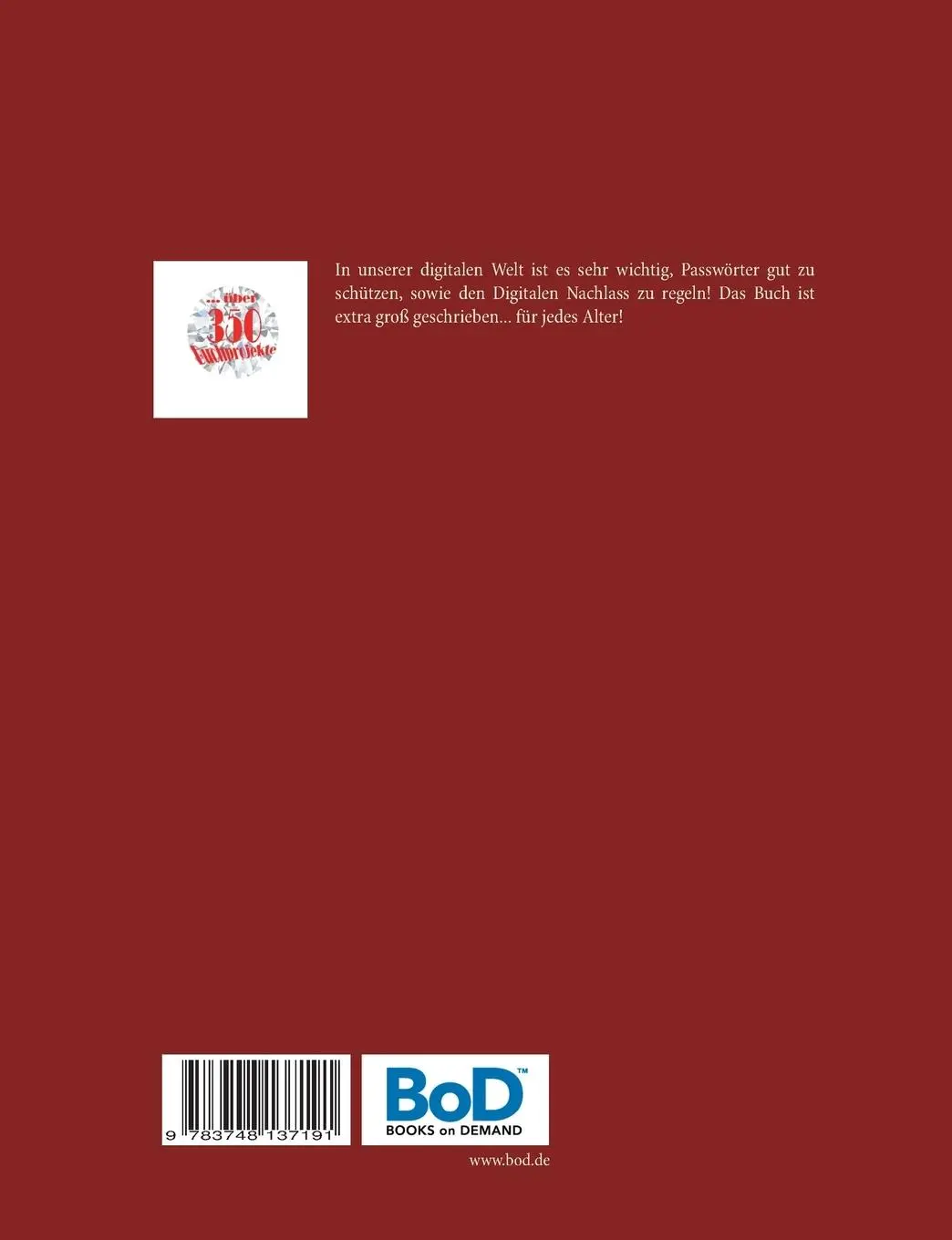 Rückseite: 9783748137191 | Digitaler Nachlass - Digitales Erbe - Einlogbuch/Passwortlisten | Buch