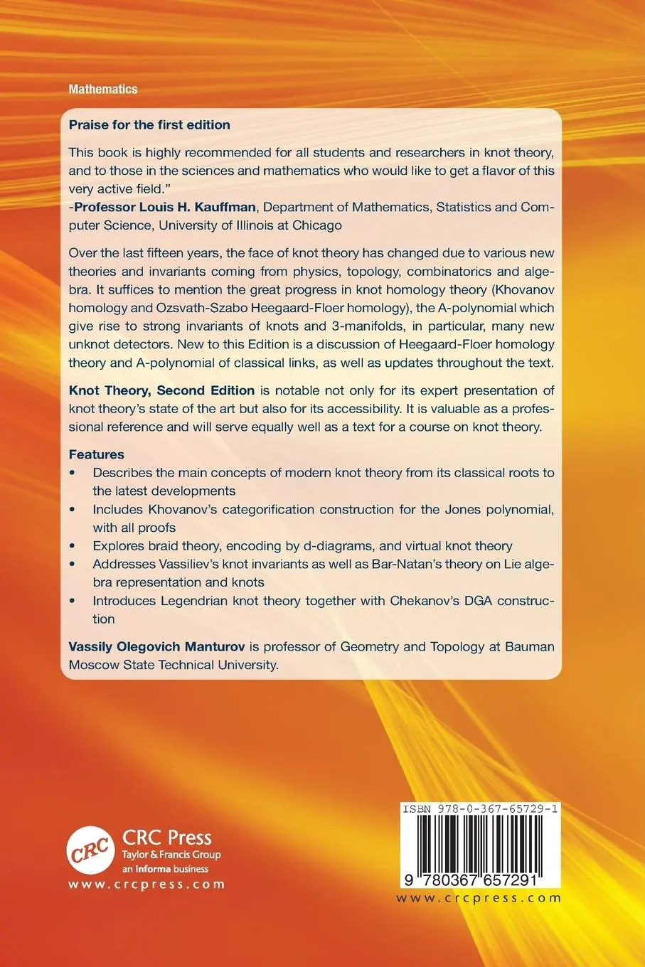 Rückseite: 9780367657291 | Knot Theory | Second Edition | Vassily Olegovich Manturov | Buch