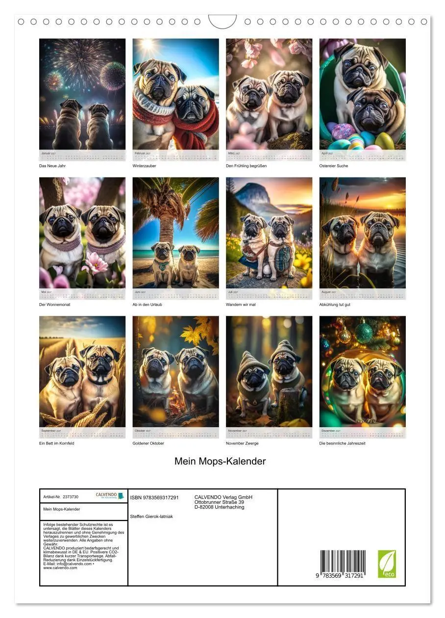 Bild: 9783569317291 | Mein Mops-Kalender (Wandkalender 2027 DIN A3 hoch), CALVENDO...