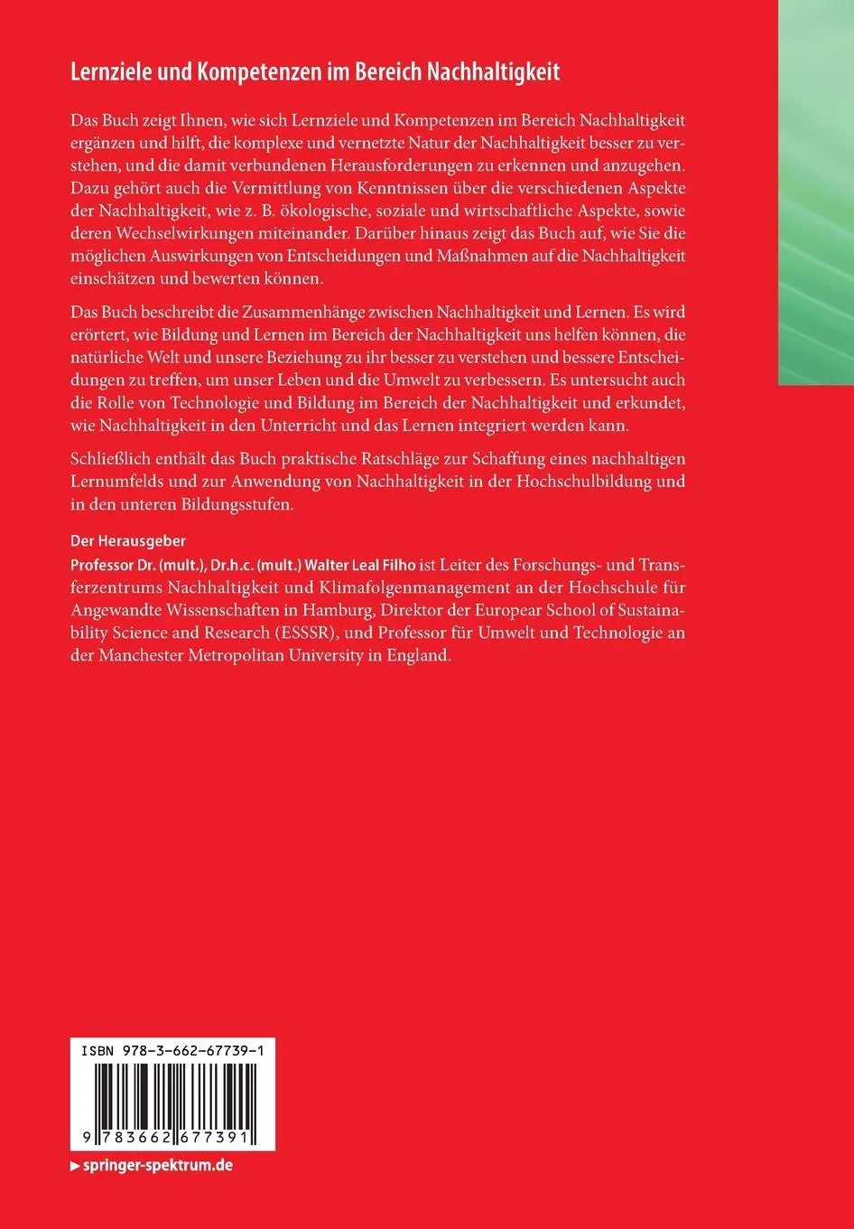 Rückseite: 9783662677391 | Lernziele und Kompetenzen im Bereich Nachhaltigkeit | Filho | Buch