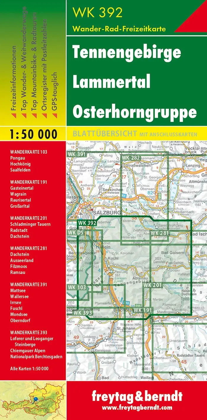 Rückseite: 9783850847391 | Tennengebirge, Lammertal, Gosaukamm 1 : 50 000. WK 392 | KG | gefalzt