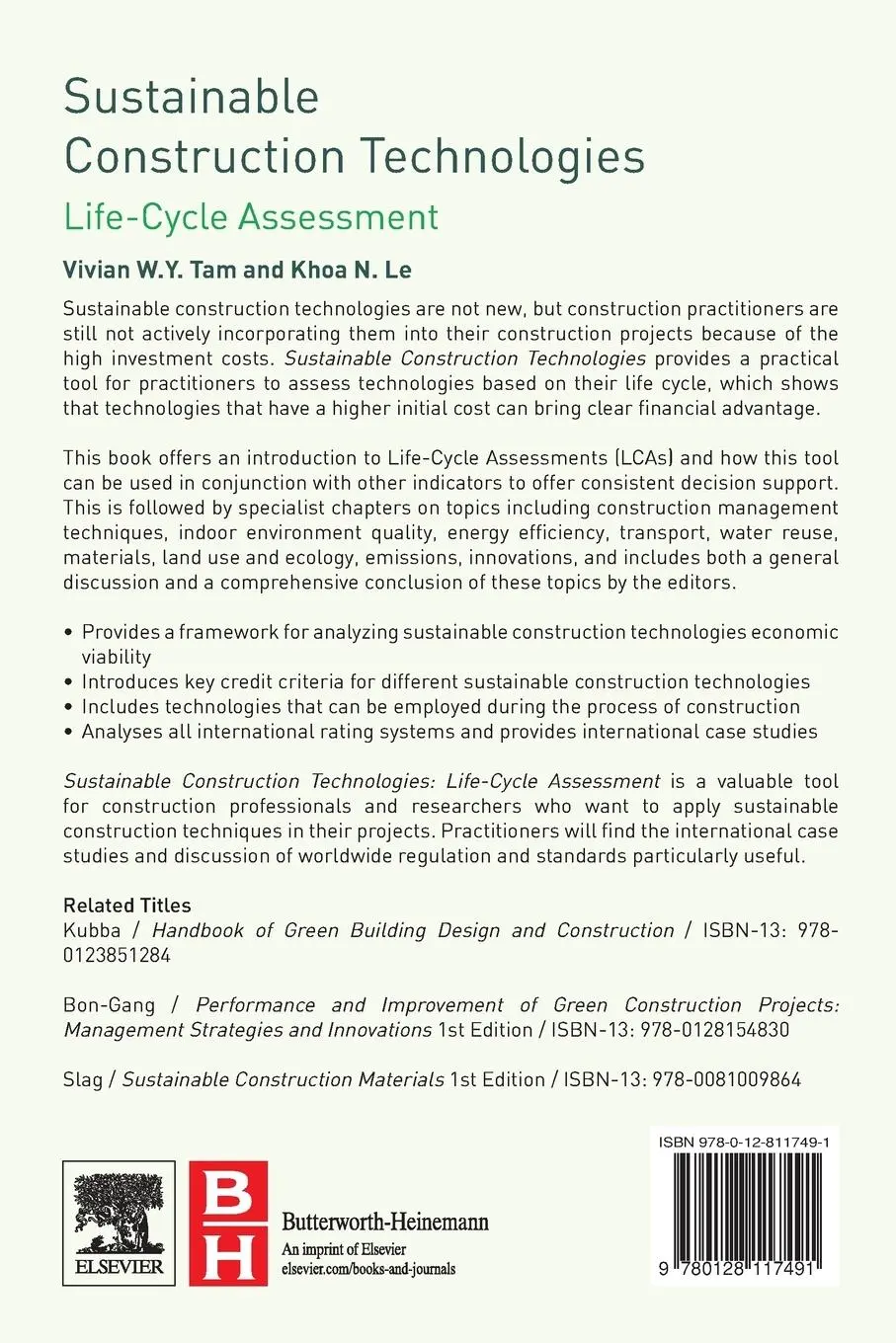 Rückseite: 9780128117491 | Sustainable Construction Technologies | Life-Cycle Assessment | Buch