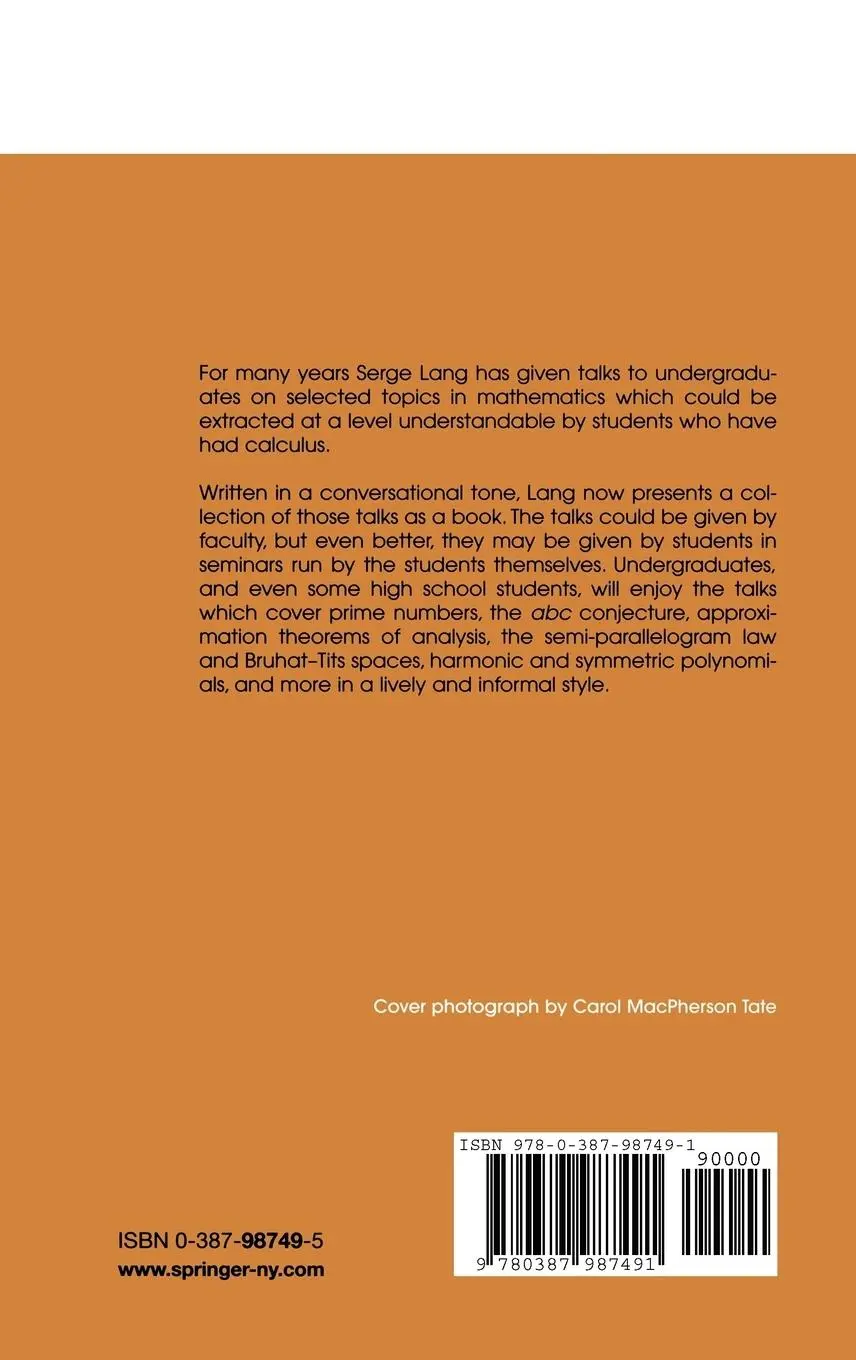 Rückseite: 9780387987491 | Math Talks for Undergraduates | Serge Lang | Taschenbuch | ix | 1999