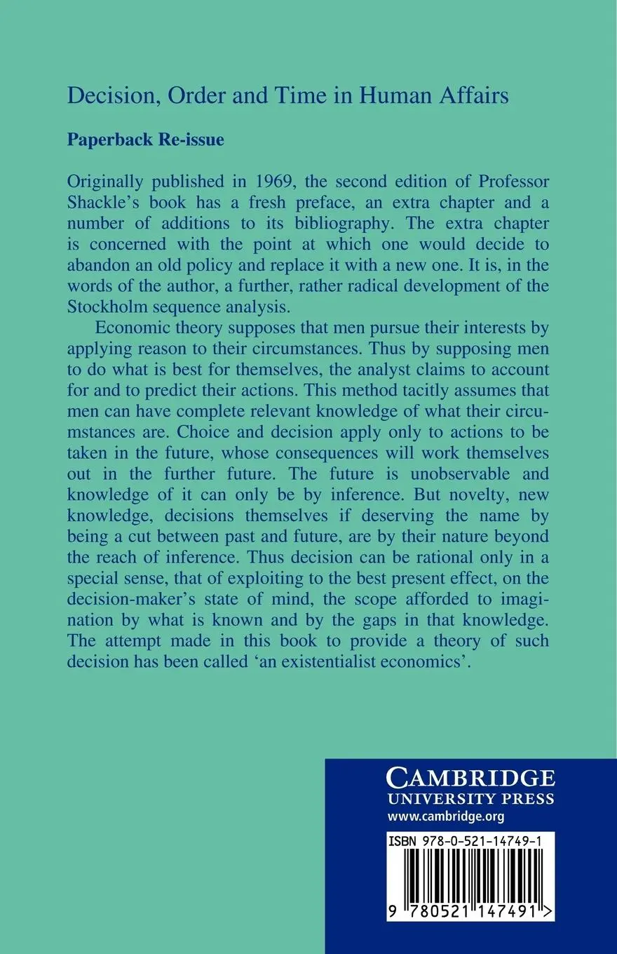 Rückseite: 9780521147491 | Decision Order and Time in Human Affairs | G. L. S. Shackle | Buch