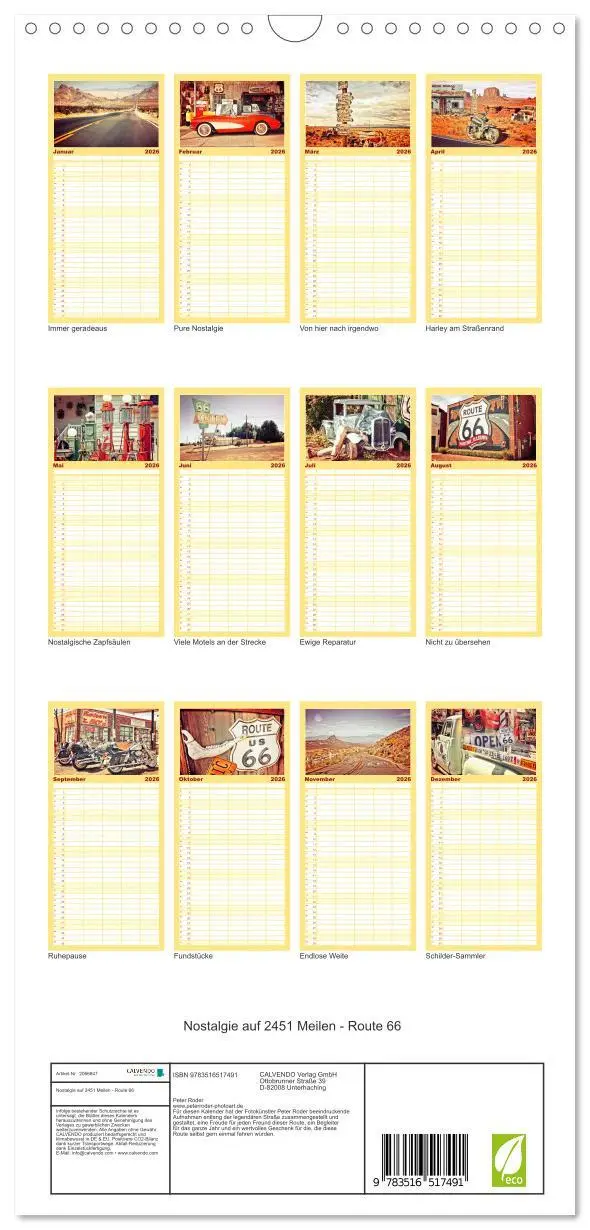 Bild: 9783516517491 | Familienplaner 2026 - Nostalgie auf 2451 Meilen - Route 66 mit 5...
