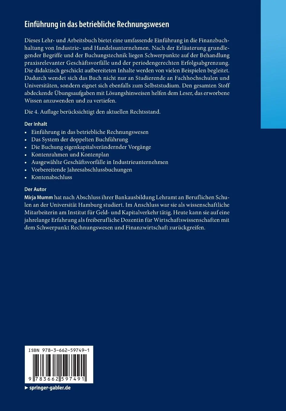 Rückseite: 9783662597491 | Einführung in das betriebliche Rechnungswesen | Mirja Mumm | Buch