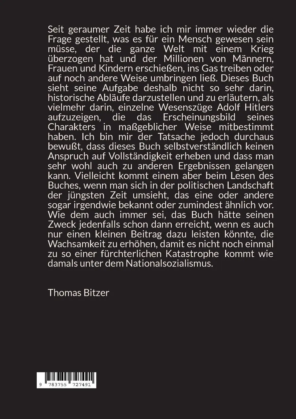 Rückseite: 9783755727491 | Adolf Hitler, Versuch einer Charakterdarstellung | Thomas Bitzer