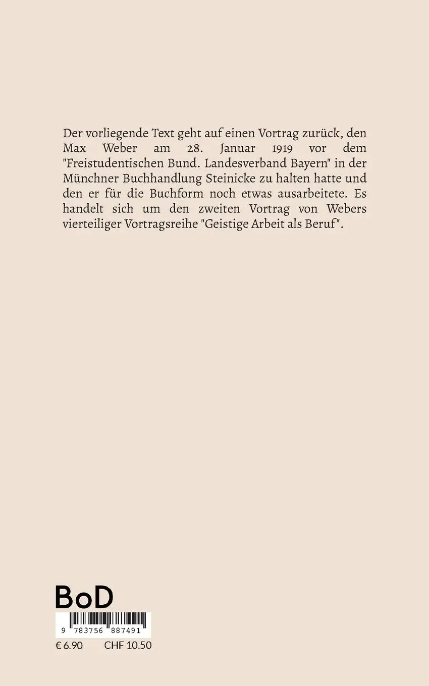 Rückseite: 9783756887491 | Politik als Beruf | Max Weber | Taschenbuch | 72 S. | Deutsch | 2022