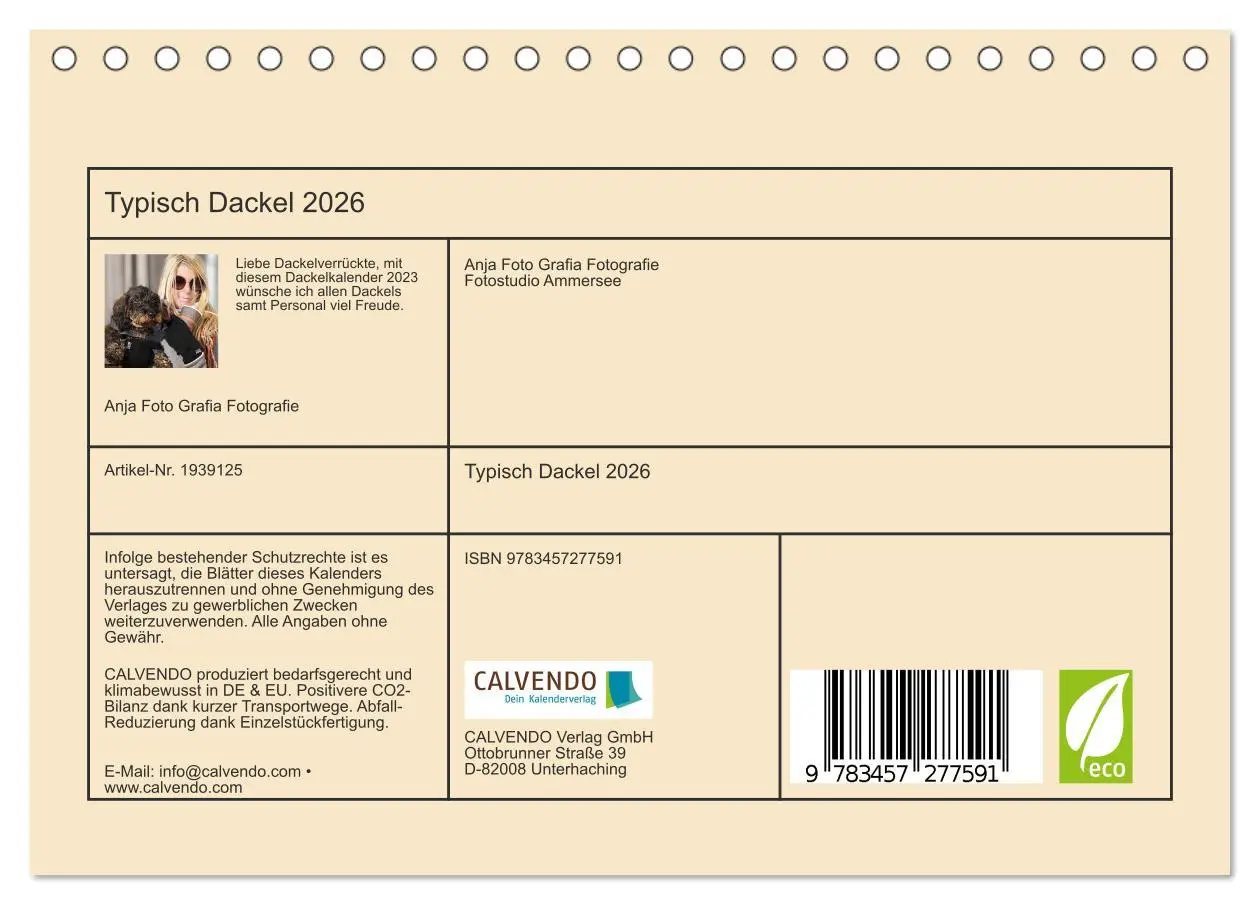 Bild: 9783457277591 | Typisch Dackel 2026 (Tischkalender 2026 DIN A5 quer), CALVENDO...