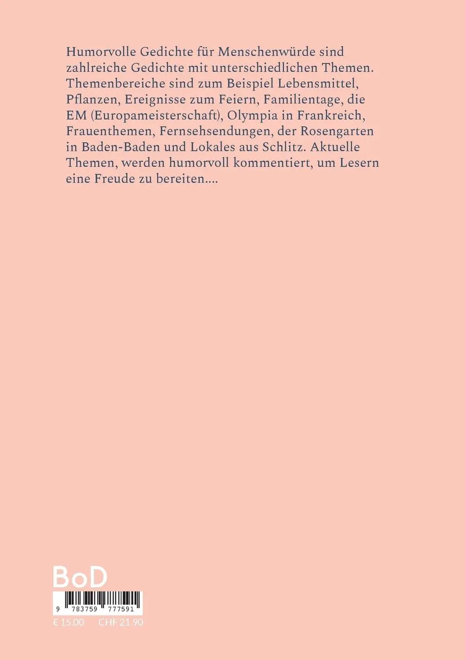 Rückseite: 9783759777591 | Humorvolle Gedichte | für Menschenwürde | Monika Viehrig | Taschenbuch
